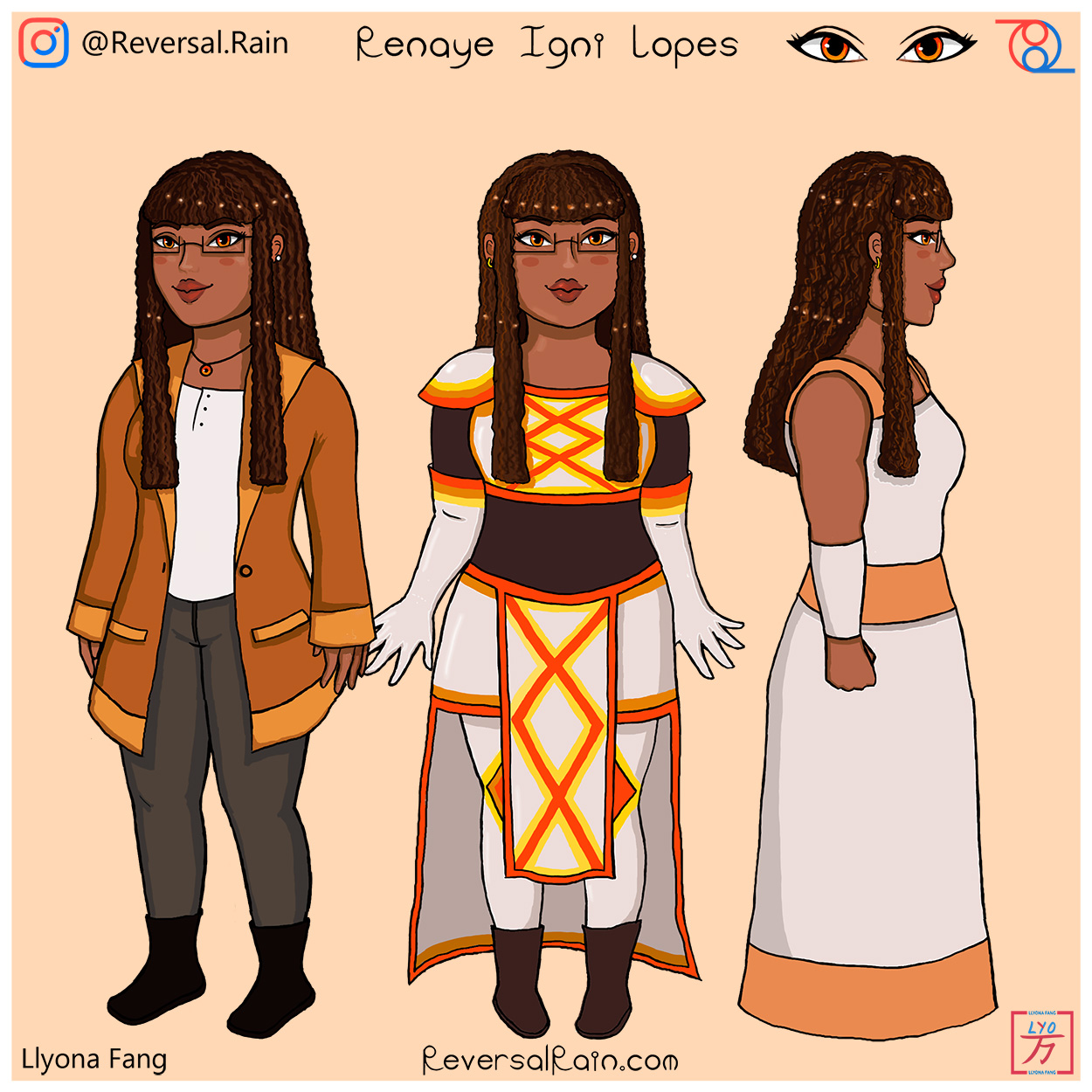 <p><h4>🧡🔥 Renaye Igni Lopes 🔥🧡</h4></p>
            <p>A technician, tailor, and jazz musician!</p>
            <p>🎶 Instrument: Trumpet</p>
              <p>The daughter of the village weaver and a retired trumpeter won't mess around when it comes to business. As a child prodigy, her work ethic and management
                skills quickly earn the respect of her superiors, rewarding her with the coolest job opportunities of any teenager in the region.
                You might find her tending to the flames in the local desalination plant, or working backstage in the village theatre to make sure
                the lighting is just right. She'll usually kick back at The Queen Been after her shifts, but don't worry, she knows to be home
                before the sun disappears. You might have a little trouble sleeping if you happen to be her neighbor though; the flare of her
                trumpet blasts an evening fanfare when her father makes her practice. Her free nights are spent meticulously sewing to bring her
                friend's fashion designs to life.<p><p>
                <p>» <i>Click to exit description!</i> «</p> </p>
              